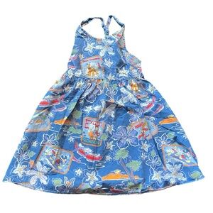 Vintage Disney Tropical Hula Tiki Hawaiian Postcard Dress Girls Size XS